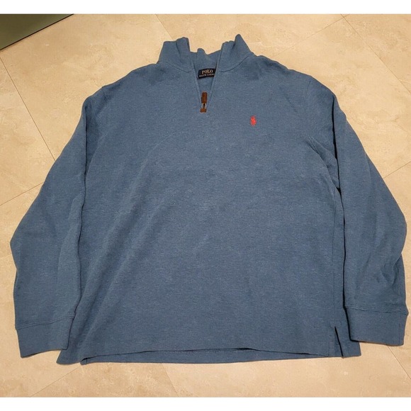 Polo Ralph Lauren Other - Polo Ralph Lauren Sweater Pullover 1/4 Zip Cotton Blue Sweatshirt Mens L Large